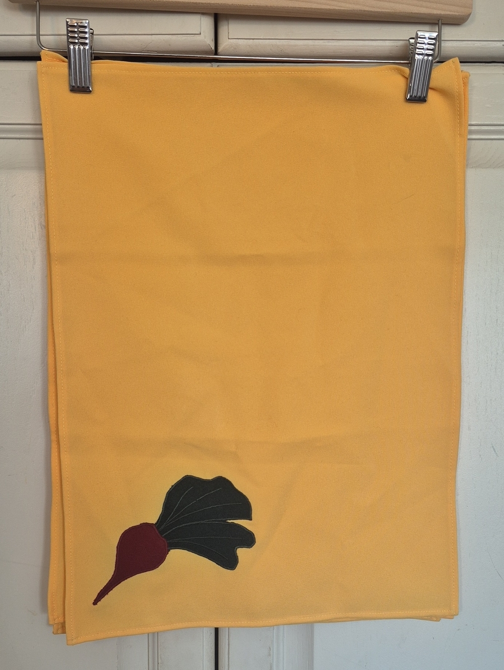 Handmade Yellow Fabric Placemats with Beet Appliqué